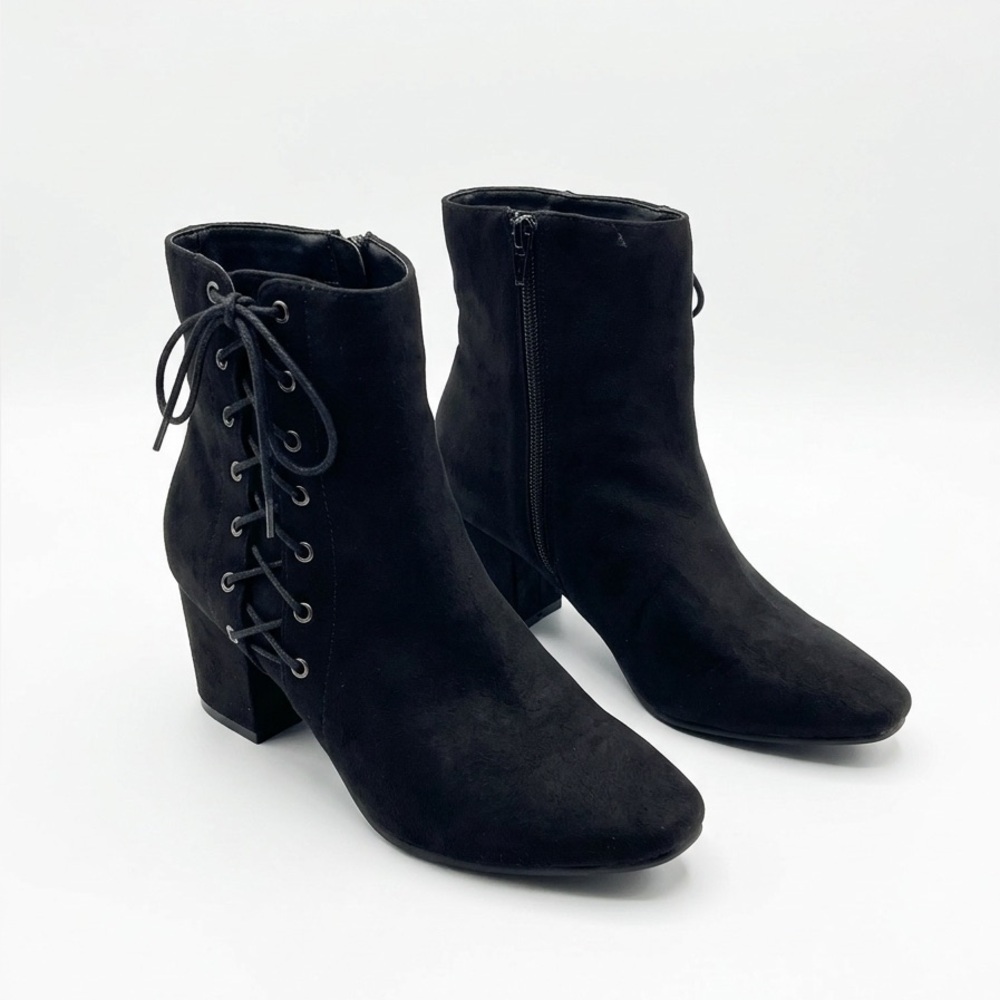 BAMBOO Black Lace Up Suede Boots